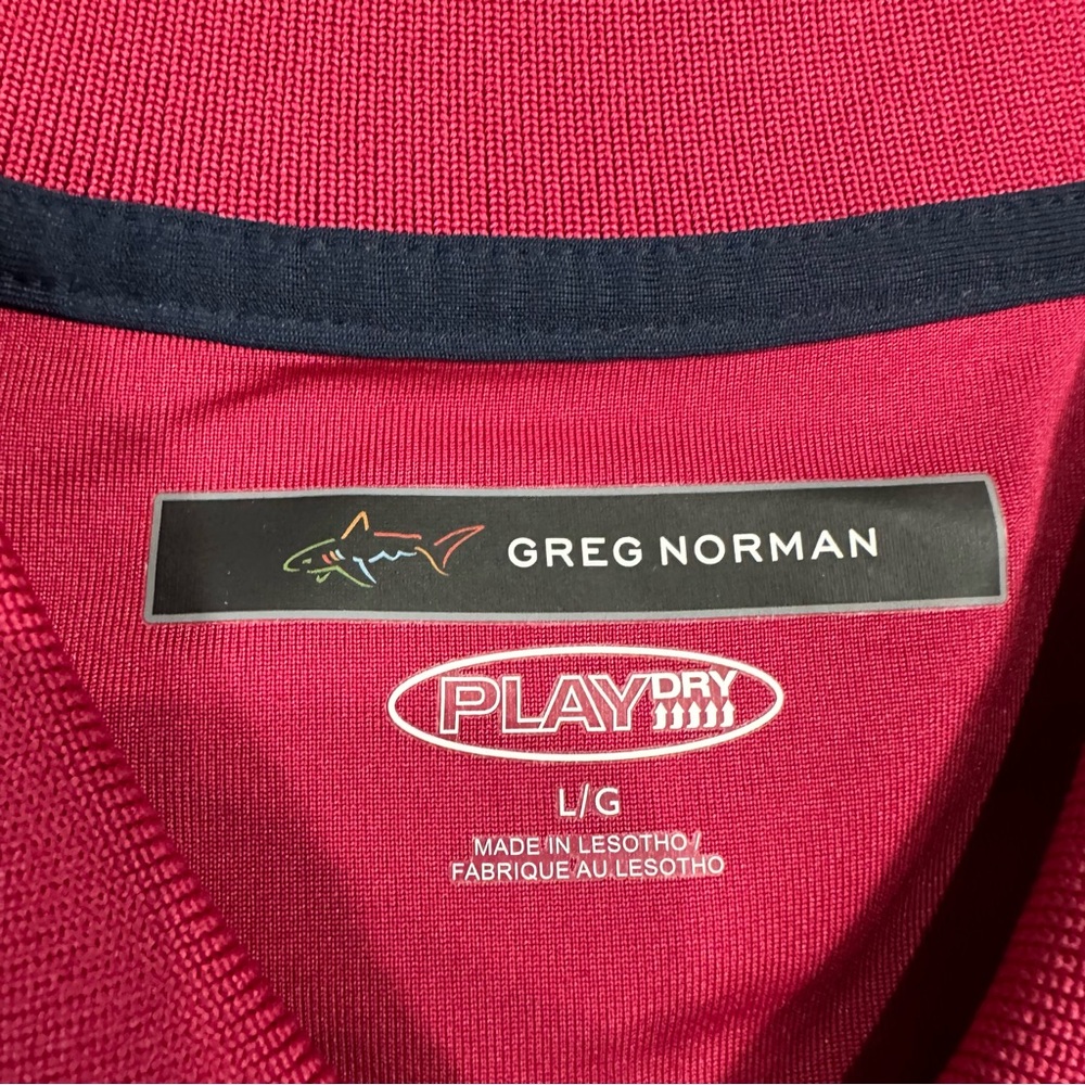Greg Norman Play Dry Polo Shirt Mens Large Red Striped Shark Logo Golf - Picture 3 of 6